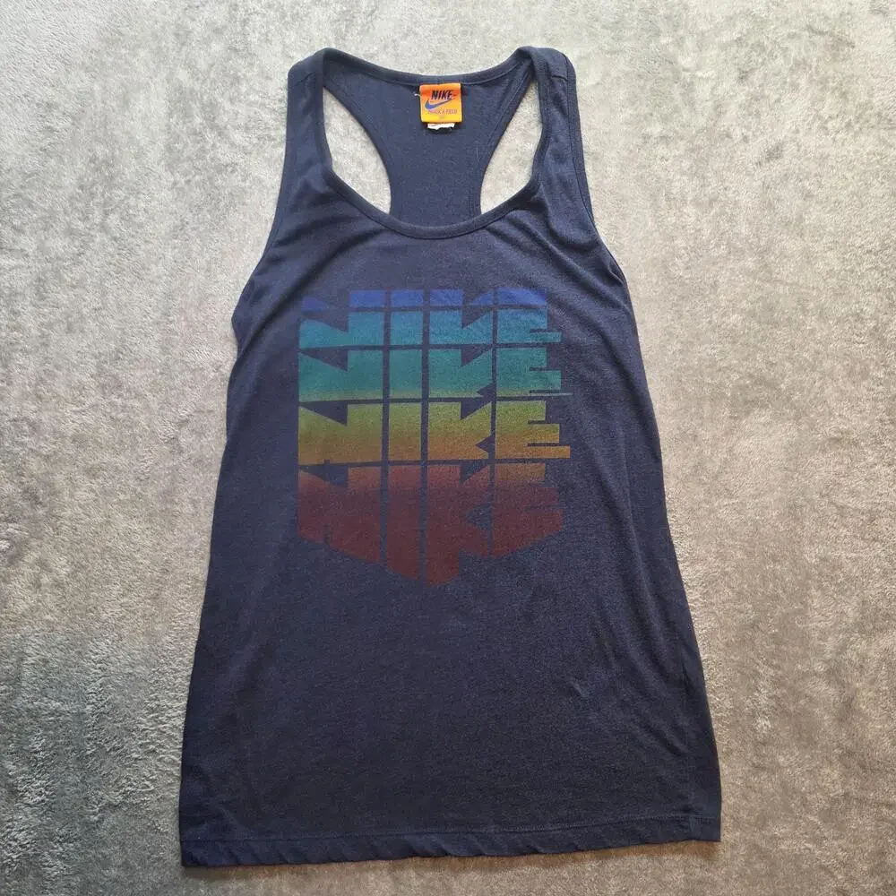 Nike Track & Field Tank Top Womens M Blue Racerback Rainbow Graphic Logo